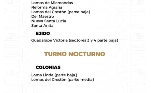 Agenda del suministro de agua potable para este domingo 