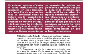 Gobierno de Oaxaca niega que exista tortura sistemática en el estado 