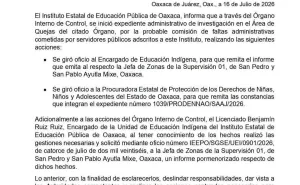 Comunicado del IEEPO sobre consumo de alcohol en un bailable en clausura escolar.