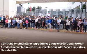 Con trabajo comunitario, legisladores y personal del Congreso del Estado dan mantenimiento a las instalaciones del Poder Legislativo