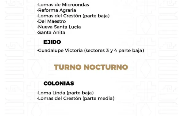 Agenda del suministro de agua potable para este domingo 