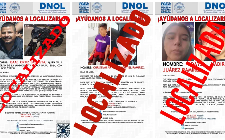 Fiscalía de Oaxaca encuentra a tres personas reportadas como No Localizadas en los Valles Centrales