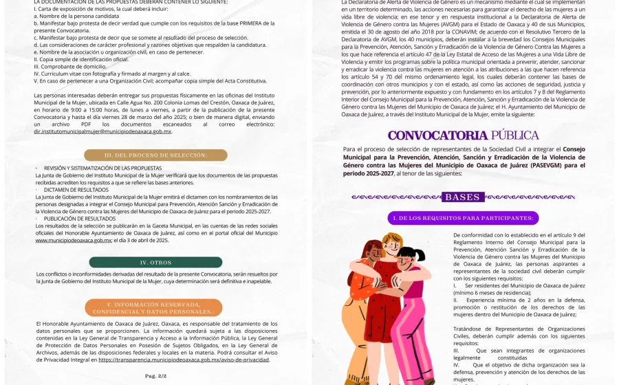 Continúa Convocatoria para Integrar el Consejo Municipal para la Prevención, Atención, Sanción y Erradicación de la Violencia de Género contra las Mujeres de la capital 