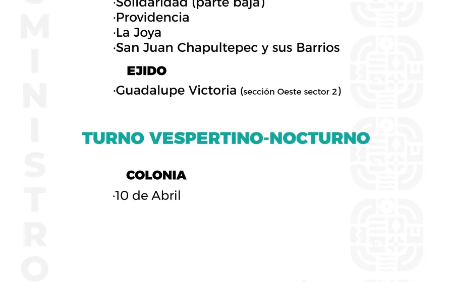 Agenda del suministro de agua potable de este jueves 