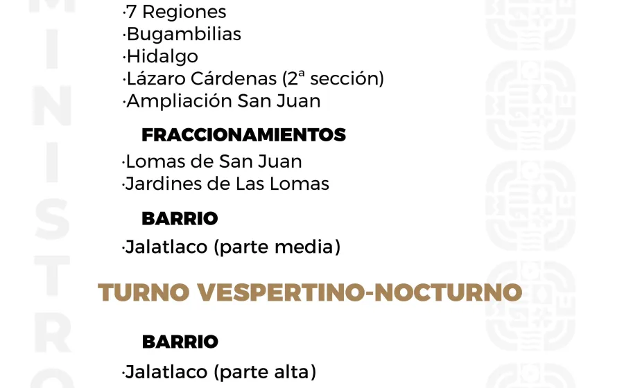 Agenda del suministro de agua potable de este martes 