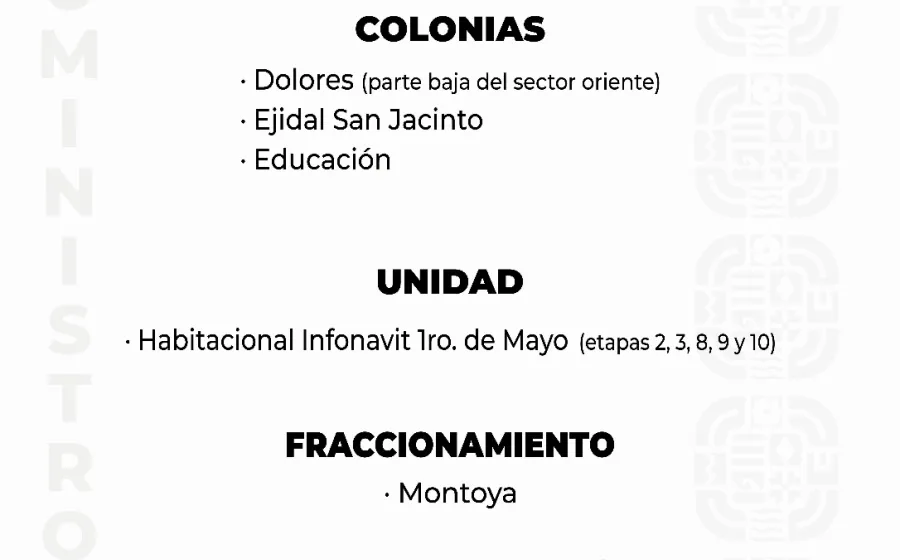 Agenda del suministro de agua potable de SOAPA de este sábado