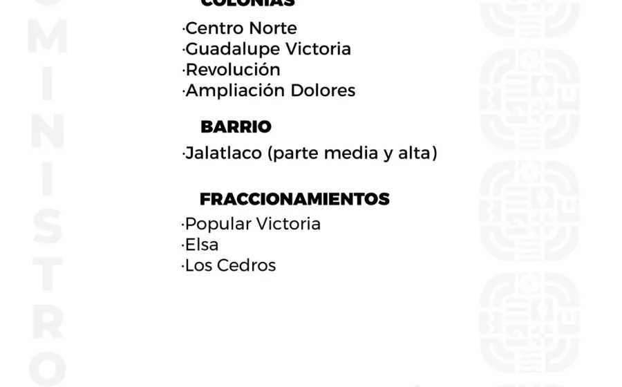 Agenda del suministro de agua potable de este viernes 