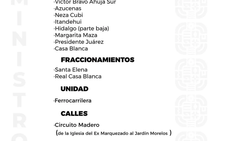 Agenda del suministro de agua potable de este miércoles 