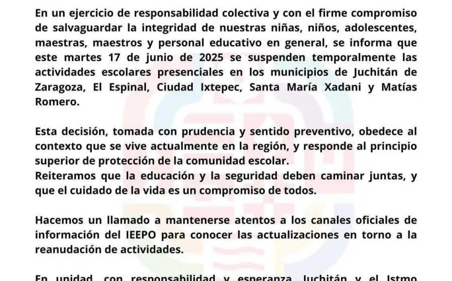 Por hechos violentos registrados en las últimas horas, suspenden clases en escuelas del Istmo 