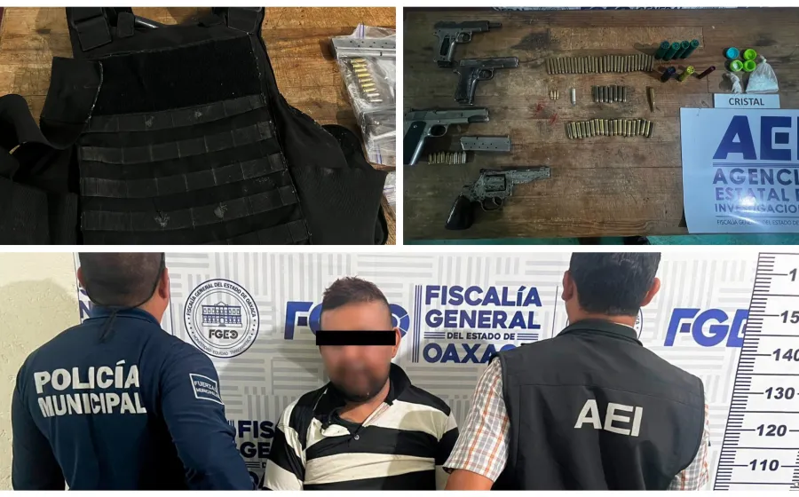 Lo detienen con varias armas de fuego, chaleco antibalas y drogas, circulaba en calles del Valle de Etla