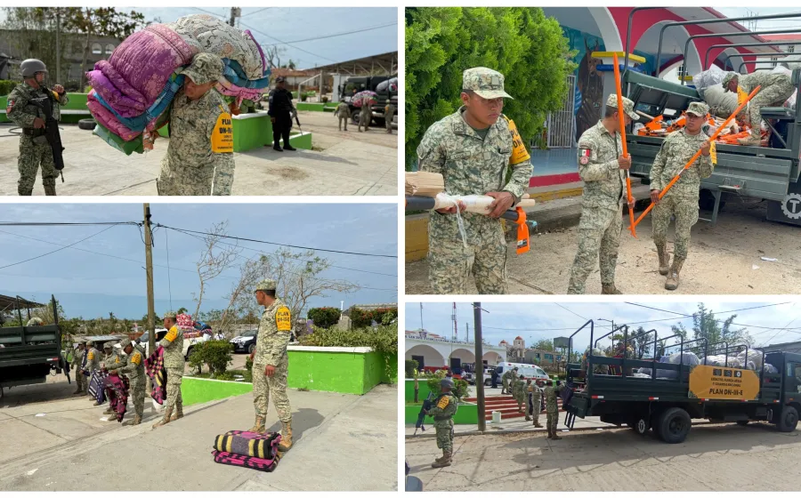 Ejército y GN realizan repartición de colchonetas y cobertores a la población afectada en Oaxaca
