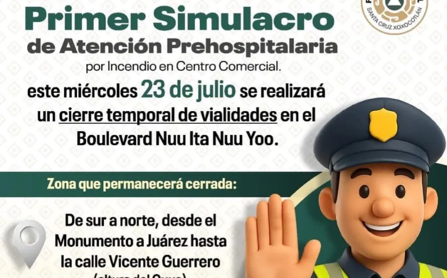Anuncia Xoxocotlán simulacro y cierre de vialidad 