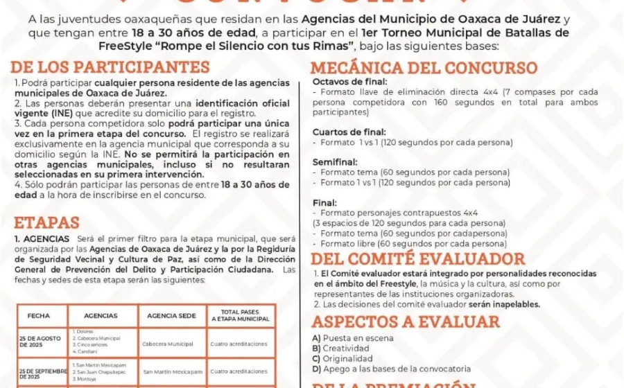 Convocan al Primer Torneo Municipal de Batallas de FreeStyle “Rompe el Silencio con tus Rimas”