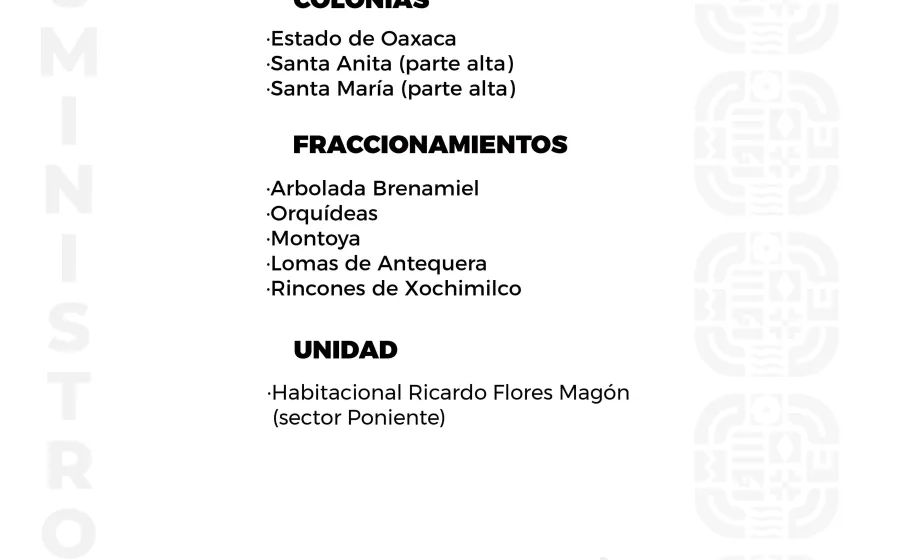 Agenda del suministro de agua potable para este miércoles 