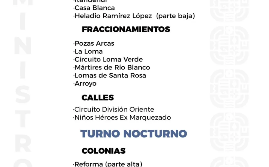 Agenda del suministro de agua potable para este sábado 
