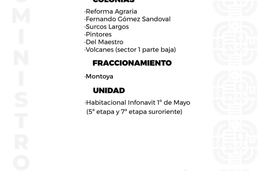 Agenda del suministro de agua potable de este miércoles 