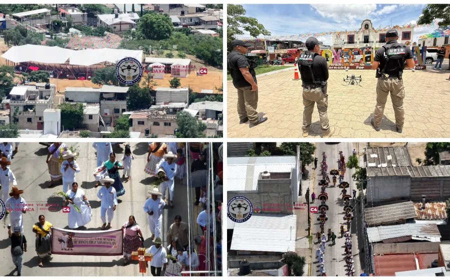 Xoxocotlán y C4 implementan recorridos aéreos con drones previo a Sahandevui, Guelaguetza 2025