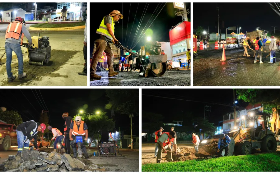 Bacheo nocturno en puntos estratégicos: compromiso vial para familias xoxeñas