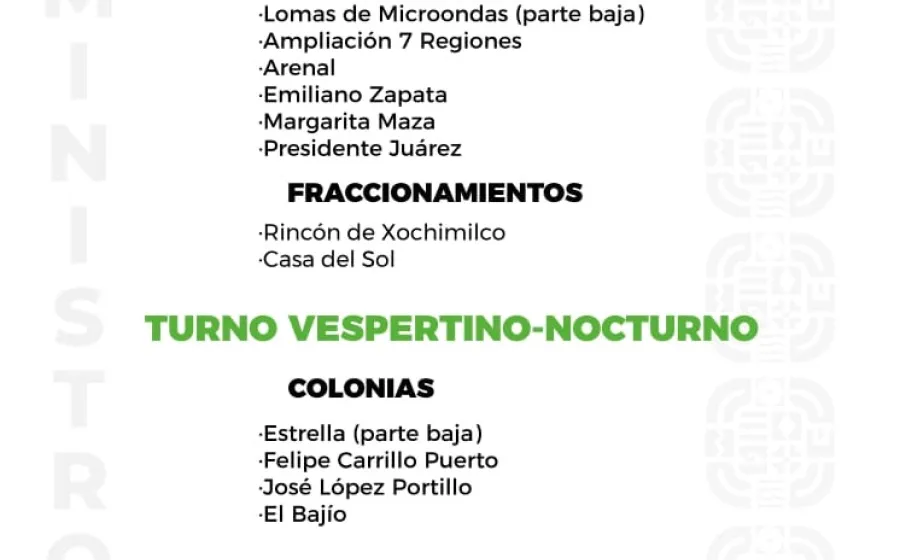 Agenda del suministro de agua potable para este domingo 