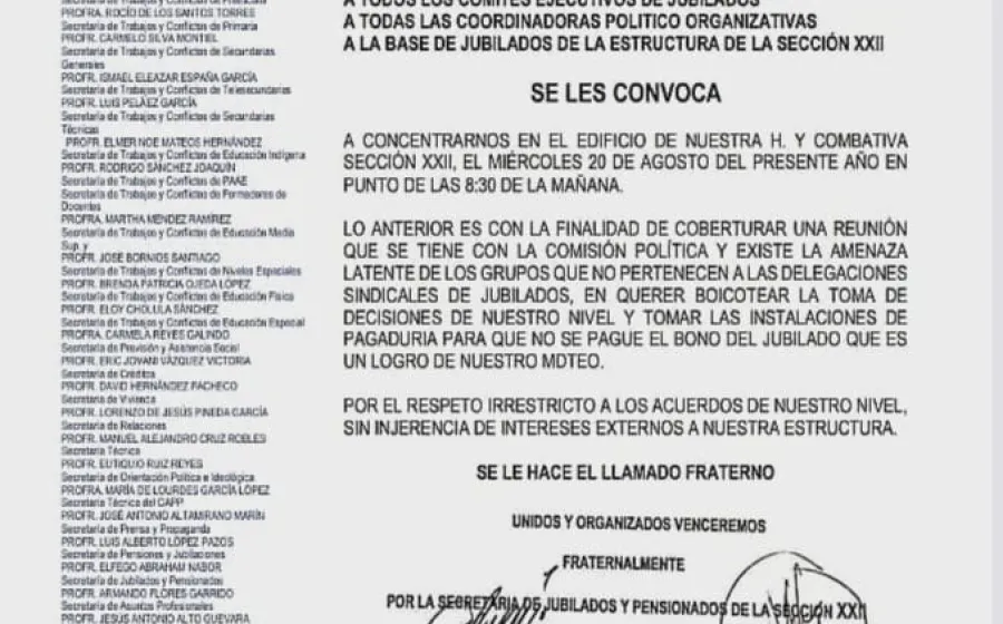 Tensión en la Sección 22 entre jubilados y líderes