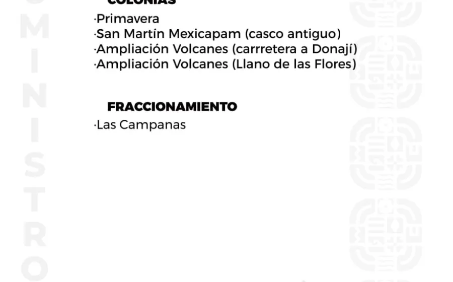 Agenda del suministro de agua potable para este viernes