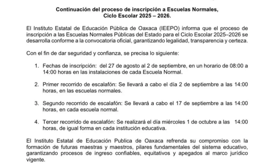Continúa proceso de inscripción a las escuelas normales para el ciclo escolar 2025-2026