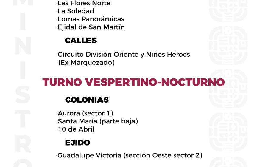 Agenda del suministro de agua potable para este miércoles 