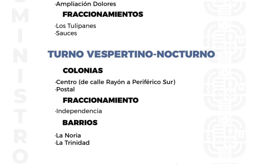 Agenda del suministro de agua potable para este sábado 