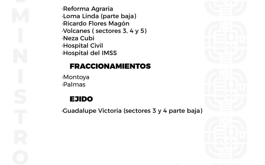 Agenda del suministro de agua potable para este miércoles 