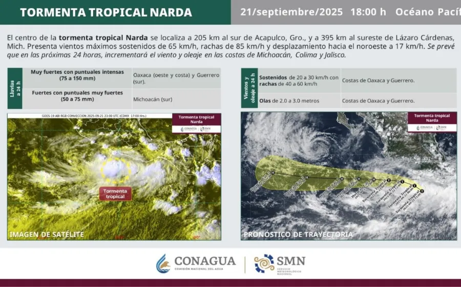 Tormenta Tropical Narda, causante de las lluvias en Oaxaca