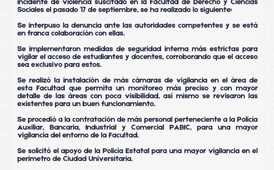 Tras hechos violentos en CU, rectoría de la UABJO informa medidas
