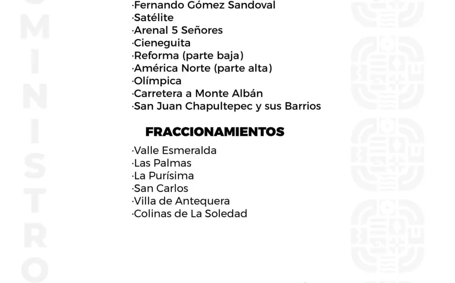 Agenda del suministro de agua potable de este martes