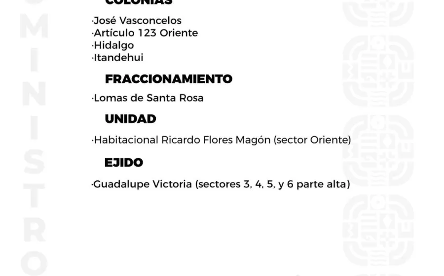 Agenda del suministro de agua potable para este sábado 