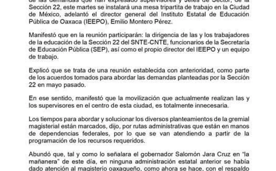 Instalan mesa en CDMX para atender tema de supervisores y jefes de sector: IEEPO