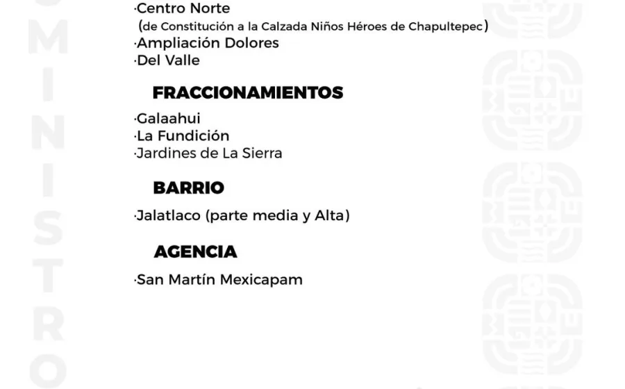 Agenda del suministro de agua potable para este miércoles 