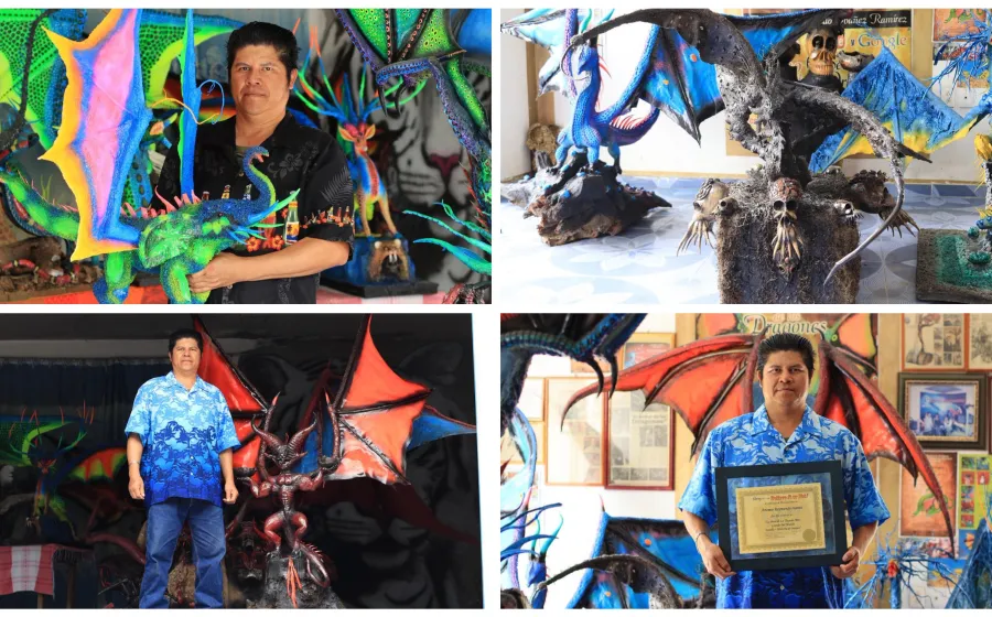 Dragones fantásticos de Arrazola en la Fiesta de Fieles Difuntos en Xoxocotlán