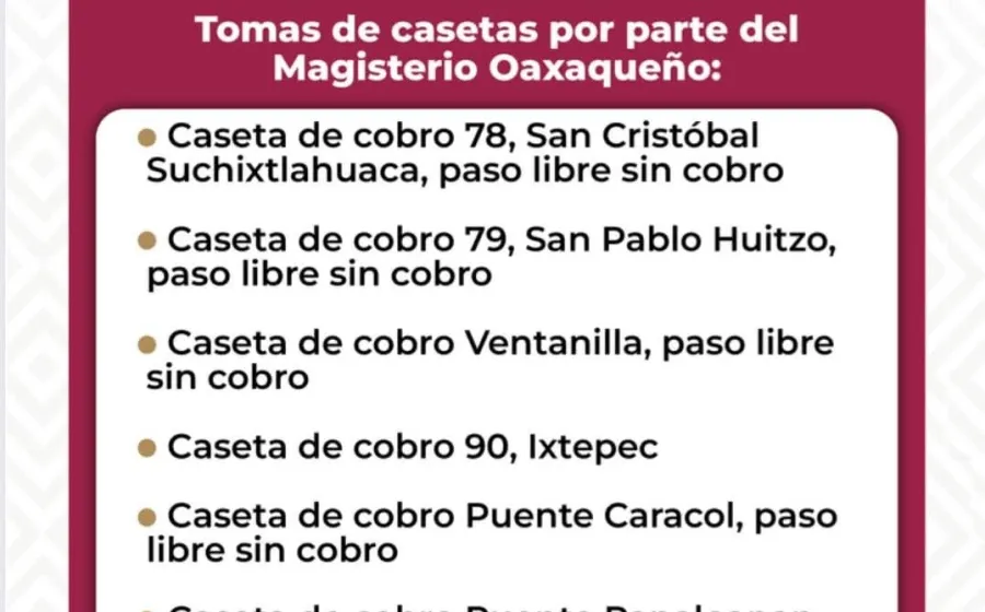 Casetas de cobro son tomadas por magisterio