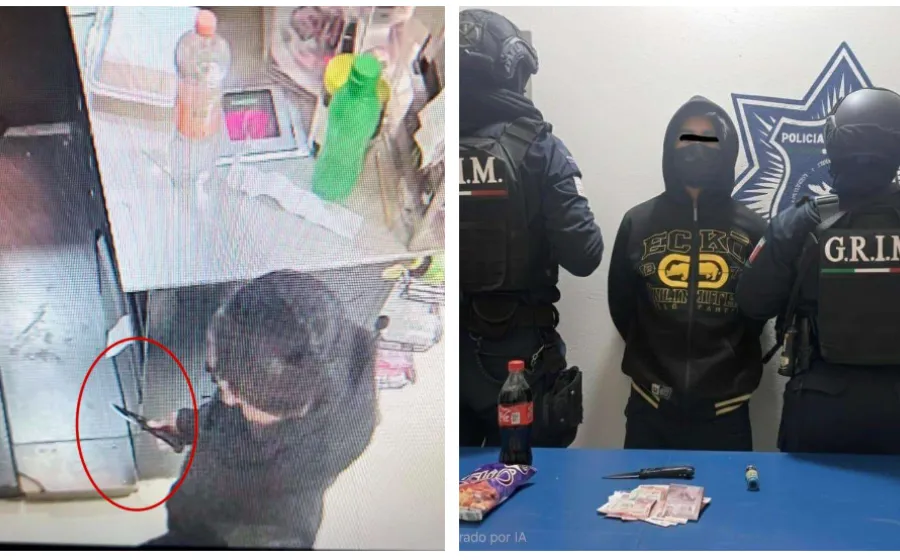 Elementos de la Policía Municipal de Santa Lucía del Camino, detuvieron a un hombre identificado como Emmanuel, señalado por presuntamente asaltar una tienda de abarrotes ubicada sobre la avenida Ferrocarril, donde habría amagado con un arma blanca a la encargada del establecimiento.  De acuerdo con información oficial, tras la detención se realizó un comparativo fotográfico y de datos que permitió identificar que el individuo coincide con el sujeto reportado en al menos cuatro robos a tiendas OXXO en la zo