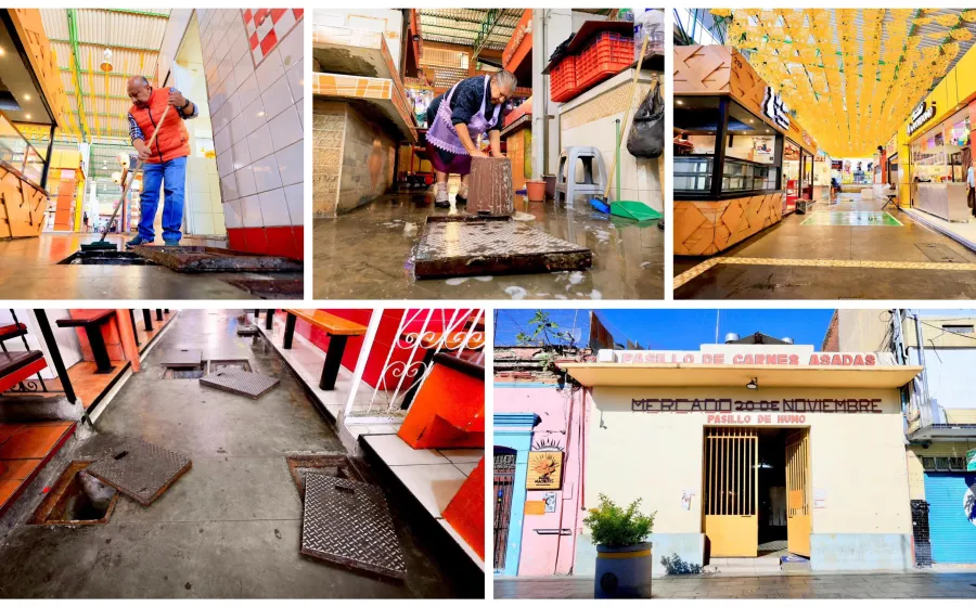 Municipio capitalino refuerza acciones de desazolve en el Mercado 20 de Noviembre