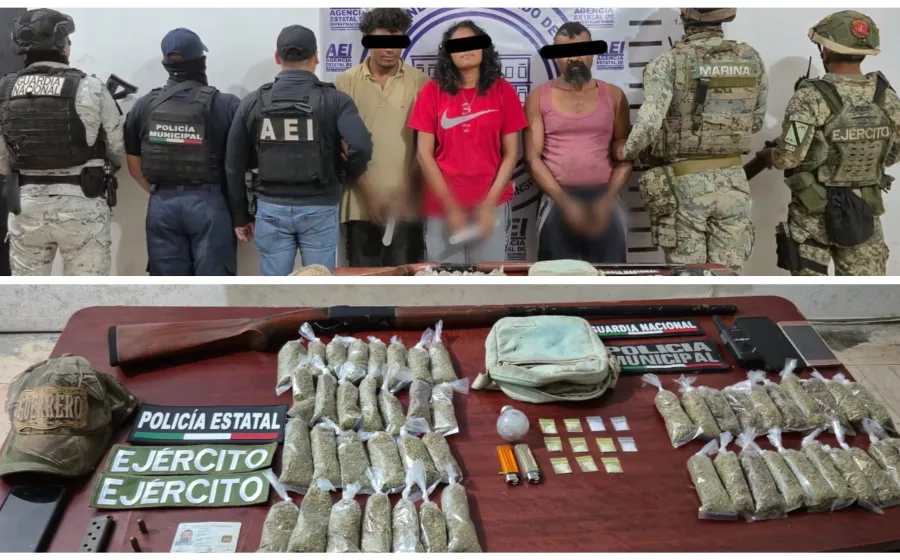 Tras cateos en Pinotepa Nacional: detienen a tres personas, aseguran drogas y armas de fuego