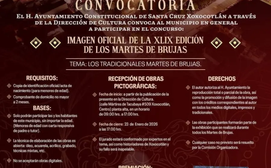 Xoxocotlán lanza convocatoria para la imagen oficial de la XLIX edición de los Martes de Brujas