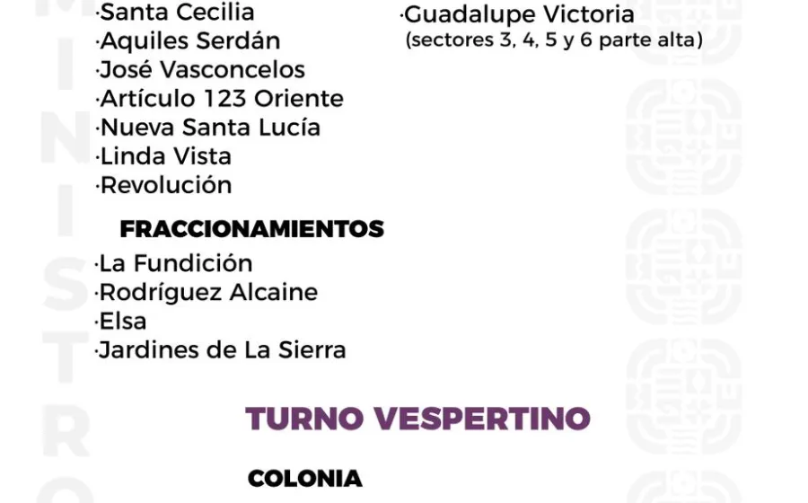 Agenda del suministro de agua potable para este viernes 