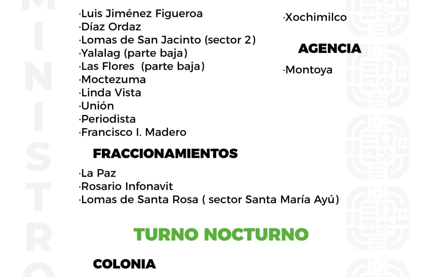 Agenda del suministro de agua potable para este domingo