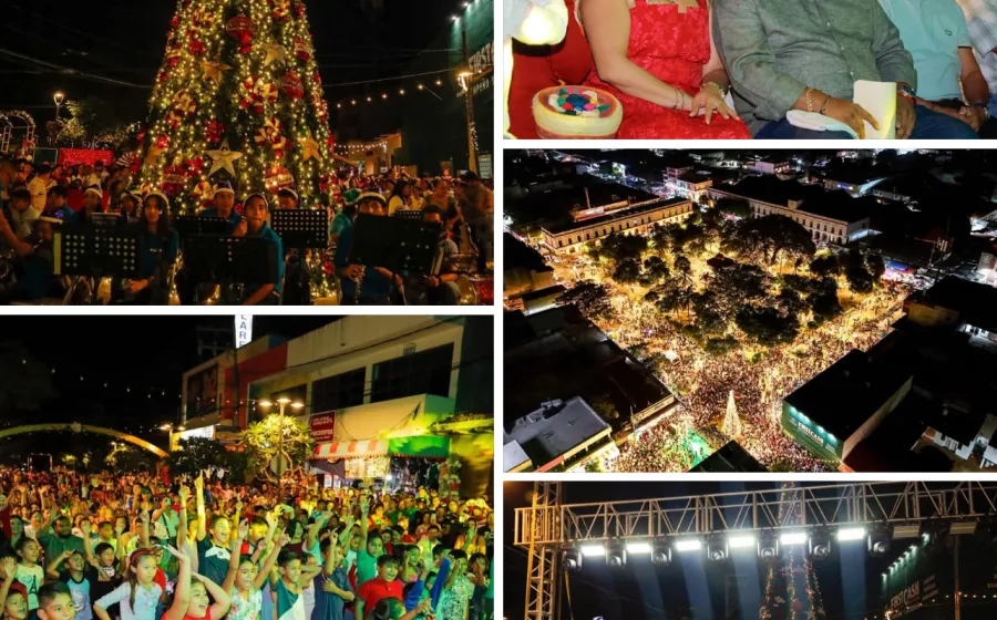 La magia de diciembre llega a Juchitán con el encendido de su árbol navideño 