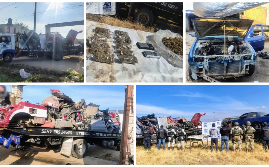 Tras cateo en deshuesadero, aseguran autopartes y bolsas con drogas en Zautla