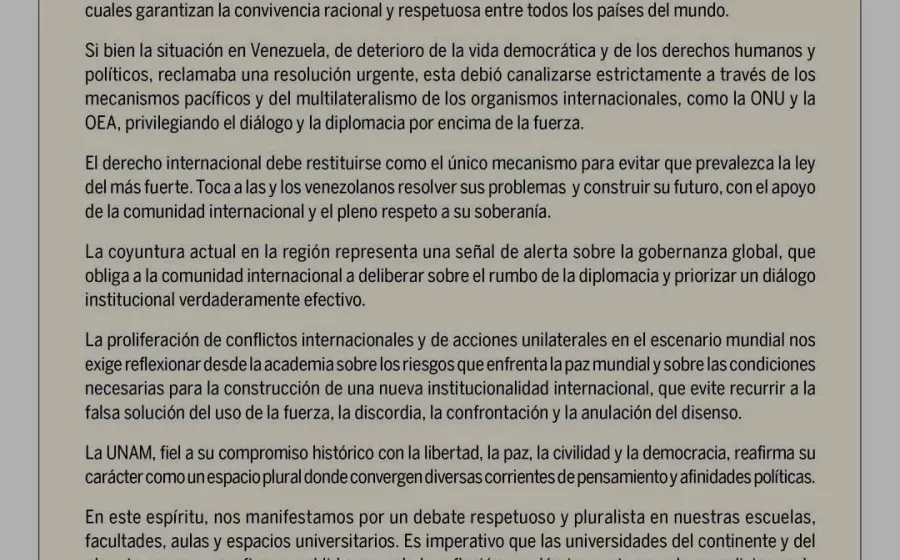 Posicionamiento de la UNAM sobre tema de Venezuela 