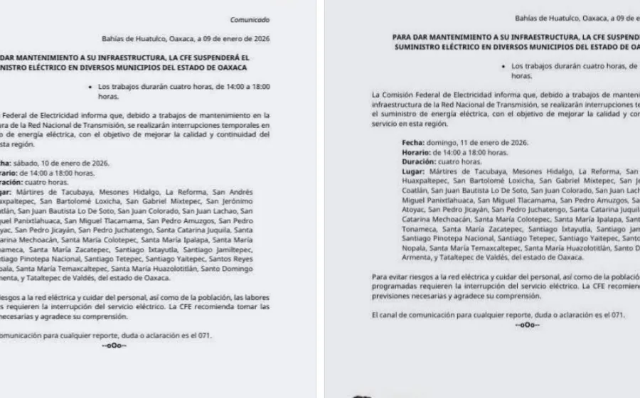 Habrá corte eléctrico de la CFE en municipios de la Costa 