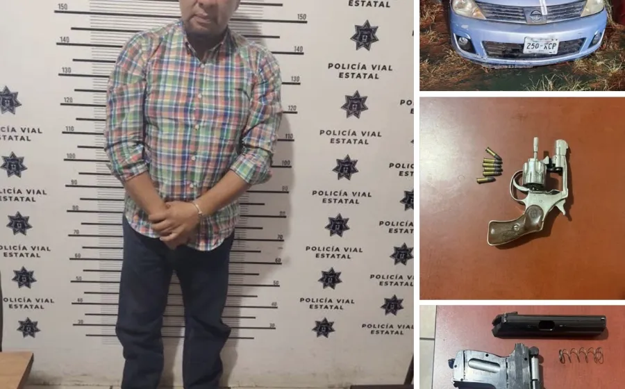 Asegura Policía Vial Estatal a 2 personas en filtros de alcoholimetría por portación de arma de fuego y conducción de auto robado