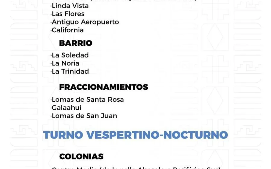 Agenda del suministro de agua potable para este viernes 