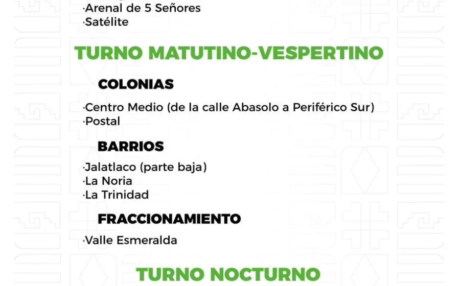 Agenda del suministro de agua potable para este sábado 